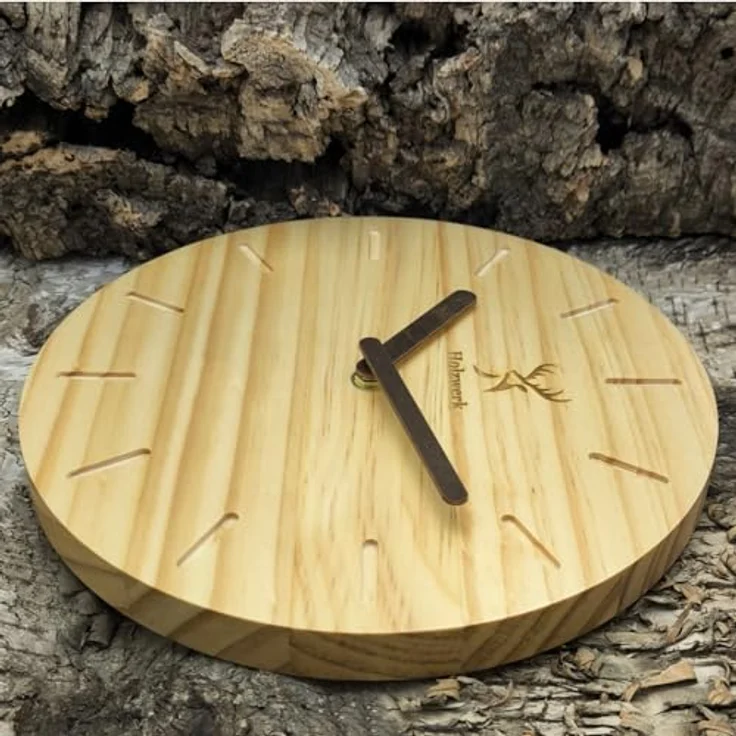 Holzwerk Germany Natur Holz Wanduhr Vintage, lautloses Uhrwerk, handgefertigtes Massivholz Buche, Braun, 25 cm – Bild 4