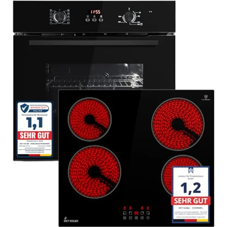KKT KOLBE Autarkes Herdset BO8005FB & CH5900RL, 60cm Einbaubackofen mit Heißluft, Grill, Automatik-Timer, Wärmeschutzverglasung, Kindersicherung, Knebelbedienung, A+ Energieeffizienz