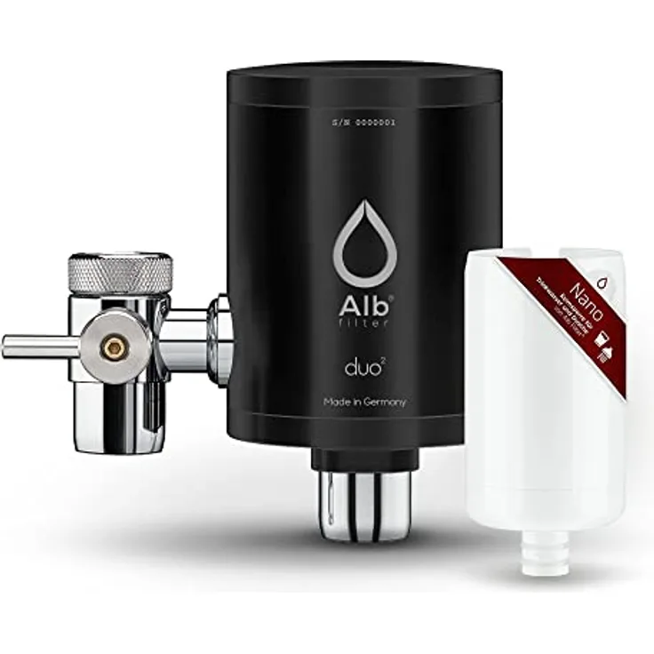 Blaufaktor Alb Filter Duo Nano Trinkwasserfilter, Edelstahl Schwarz, schützt vor Bakterien und Viren, 0.1 µm Hohlfasermembran