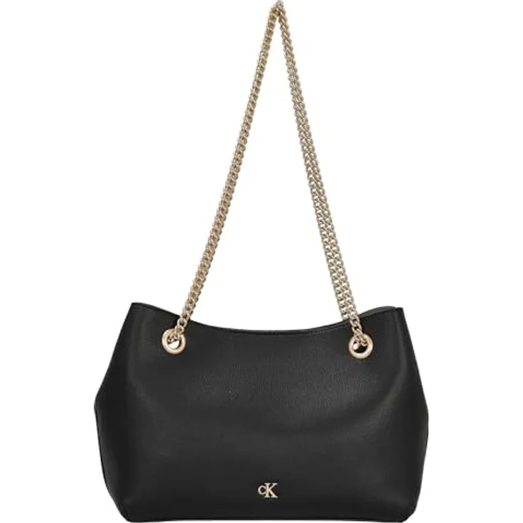 Calvin Klein Jeans Umhängetasche MNML MNGRM CHN SHLDR, schwarze Abendtasche mit CK-Logo, Schultertasche aus Lederimitat, 1 Hauptfach, Umhängekette