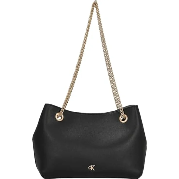 Calvin Klein Jeans Umhängetasche MNML MNGRM CHN SHLDR, schwarze Abendtasche mit CK-Logo, Schultertasche aus Lederimitat, 1 Hauptfach, Umhängekette – Bild 1