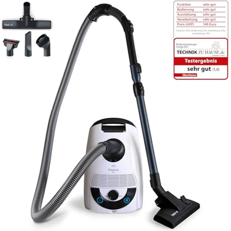 hoogo B3+ Bodenstaubsauger mit Beutel, 850 Watt, 11 m Aktionsradius, HEPA-Filter H14, weiß – Bild 2
