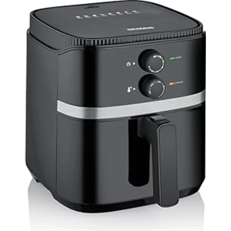 SEVERIN Heißluftfritteuse mit 5 Liter Garraum, Heißluft Fryer für gesundes Kochen, Fritteuse ohne Fett mit antihaftbeschichtetem Frittierkorb, 1500 W, schwarz/silber, FR 2452