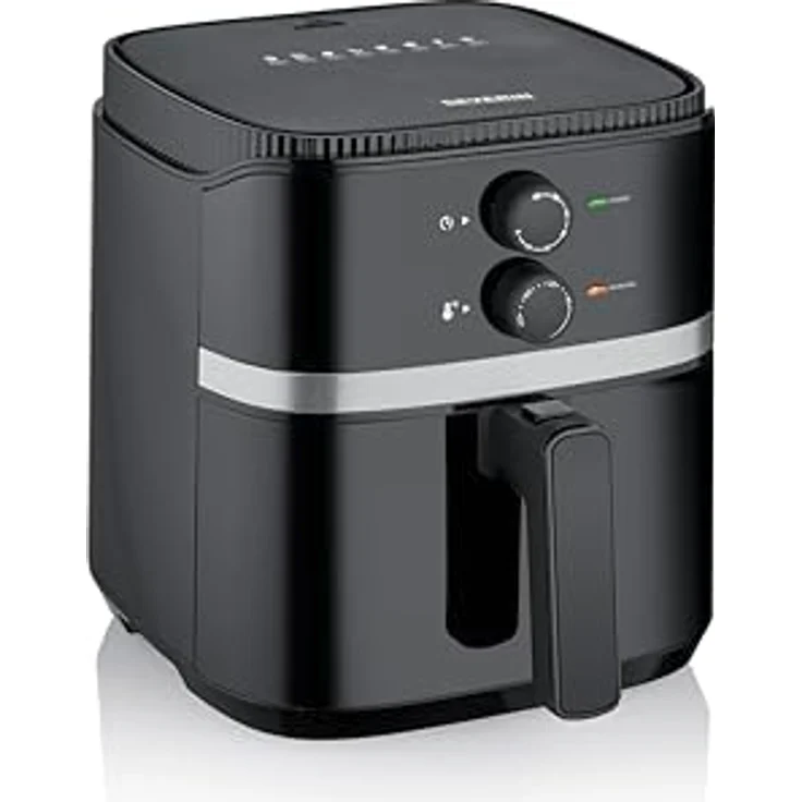 SEVERIN Heißluftfritteuse mit 5 Liter Garraum, Heißluft Fryer für gesundes Kochen, Fritteuse ohne Fett mit antihaftbeschichtetem Frittierkorb, 1500 W, schwarz/silber, FR 2452 – Bild 1