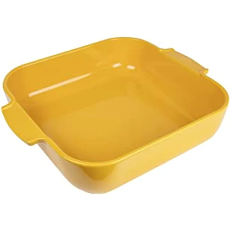PEUGEOT - Quadratische Auflaufform aus Keramik - 36 cm (inkl. Griffe) x 31 cm x 8,2 cm - Fassungsvermögen: 5,4 L - 10 Jahre Garantie - Safrangelb