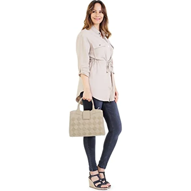 Samantha Look Lederhandtasche im Flechtmuster, braun, mit Smartphonefach und verstellbarem Schultergurt – Bild 2