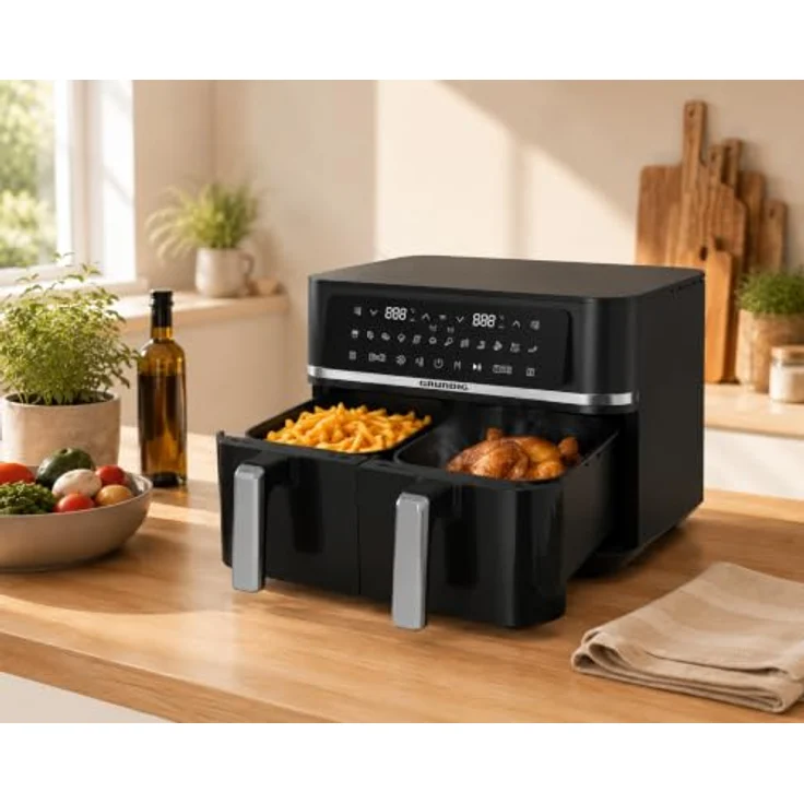 Grundig Heißluftfritteuse FRY 8620, 2400 W, 8,4 L, schwarzes Gehäuse mit Smart Finishing-Funktion und Sichtfenster – Bild 4