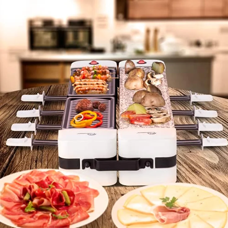 LITTLE BALANCE 8502 Wing & Cheese Duo 1200 Raclette aus Stein, 360° drehbar, 8 Personen, 1200 W, Weiß – Bild 3