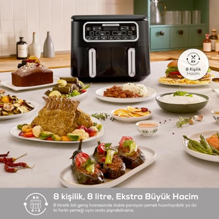 Karaca Air Cook Duo Hausmannskost XXXL 8 Liter Airfryer, Starlight, 8 Personen – Bild 2
