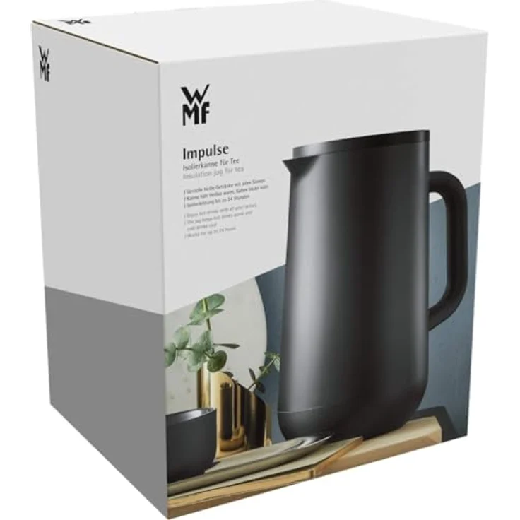 WMF Isolierkanne Thermoskanne Impulse, 1,0 l, für Tee oder Kaffee Druckverschluss hält Getränke 24h kalt und warm, schwarz – Bild 10