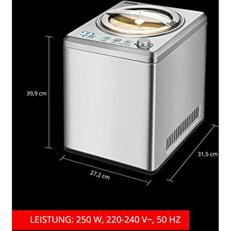 Unold 48980 Eismaschine Profi Plus inkl. Eisbuch mit 101 Rezepten | Speiseeisbereiter 2.5 L, Edelstahl, vollautomatischer, selbstkühlender Kompressor, 250 W – Bild 5