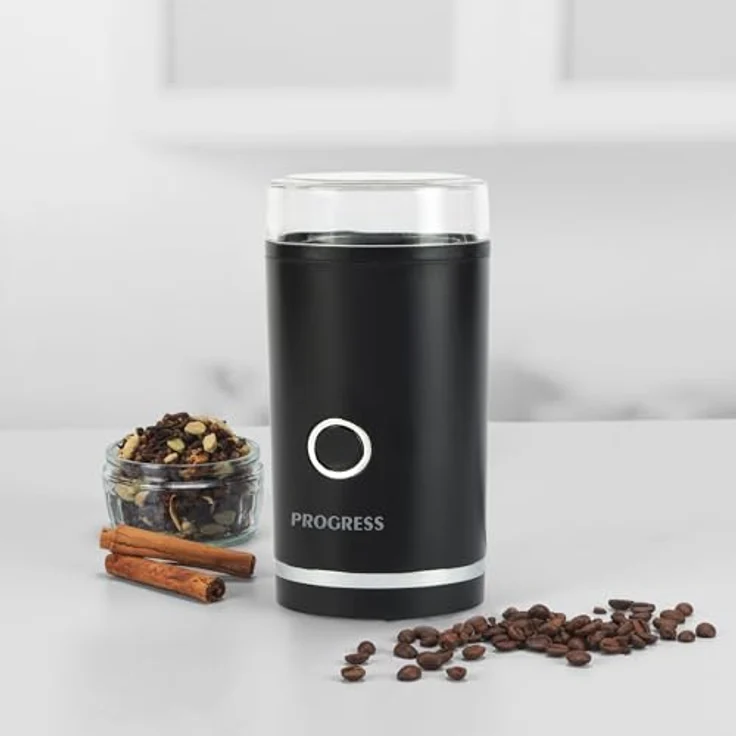 Progress EK6135PVDE Elektrische Kaffee- und Gewürzmühle – Transparenter Deckel, Edelstahlklinge, One-Touch-Bedienung, 70 g Fassungsvermögen, 180W – Bild 3