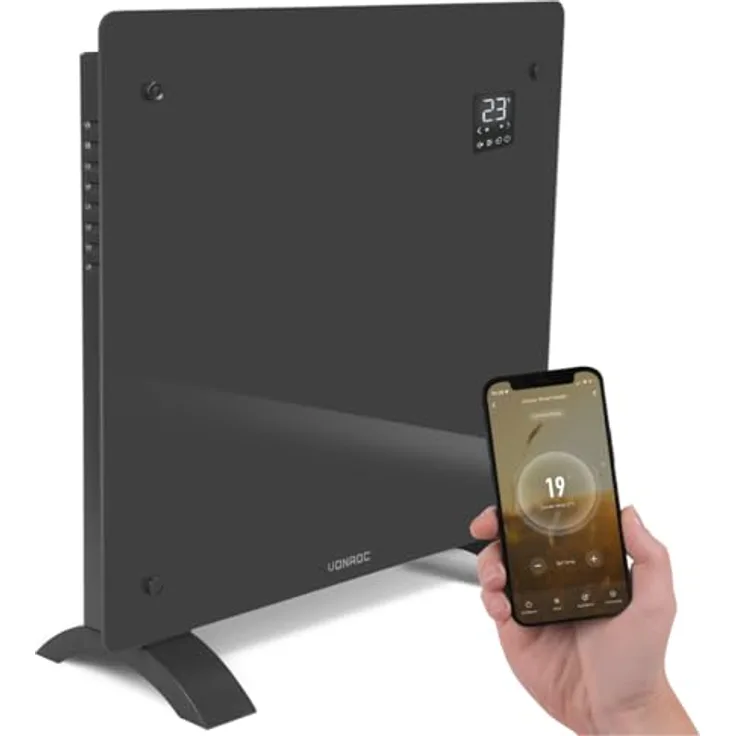 VONROC Elektroheizung, Konvektor-Heizung - Energiesparende elektrische Heizung bis 12m2 - 2 Stufen 500W & 1000W, Manuelle/App Steuerung - grau