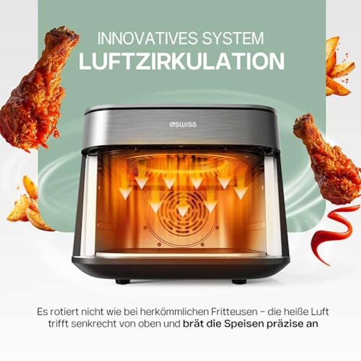 4SWISS ABB-025 Skylight Heißluftfritteuse 6,5L, 1700W, 12 Programme, Sichtfenster, ölfrei, leicht zu reinigen – Bild 4