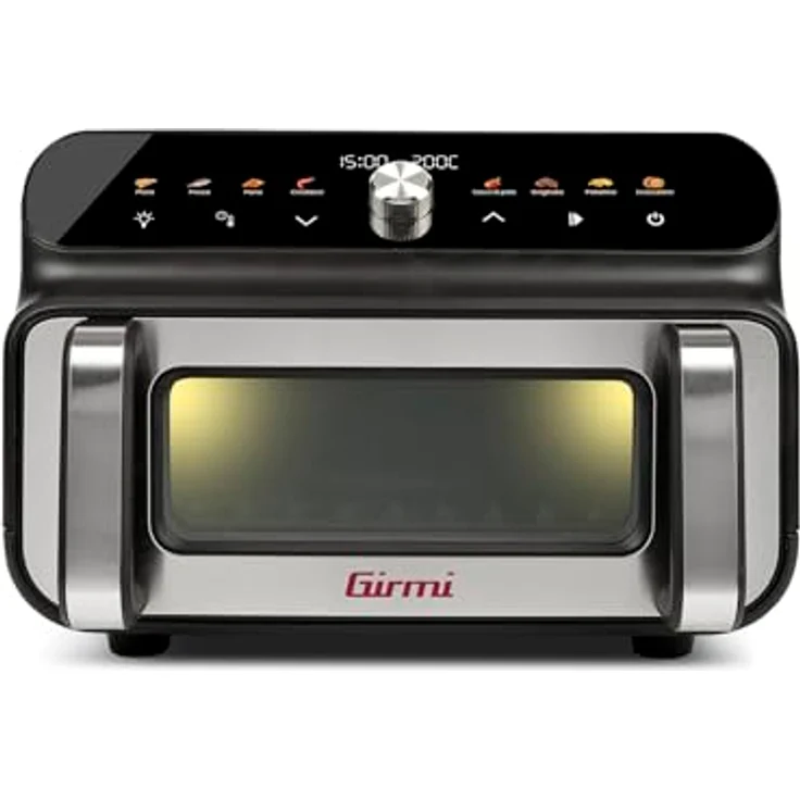 Girmi FG77 Heißluftfritteuse und Grill, 10 Liter, 2000 W, 50–230°C, Digitaldisplay, Smokeless Barbecue, Antihaft-Zubehör, Schwarz/Edelstahl – Bild 2