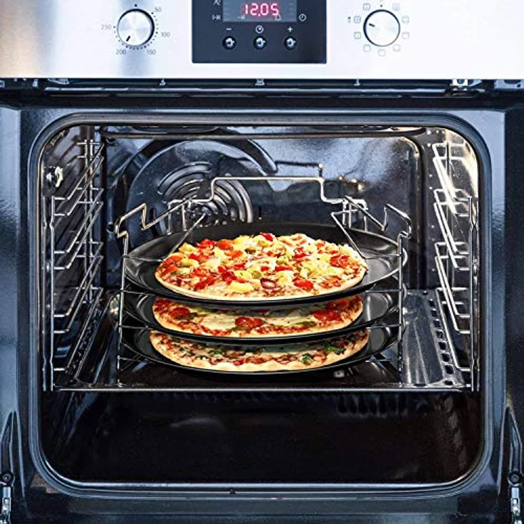 Excellent Housware 4tlg. Pizza Backset Set 3 x Backblech antihaftbeschichtet, gelocht mit Ständer – Bild 5