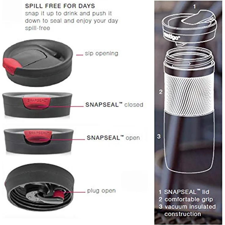 Contigo Thermobecher Byron Snapseal, Edelstahl Isolierbecher, Kaffebecher to go, auslaufsicher, spülmaschinenfester Deckel BPA-frei, 470 ml – Bild 8