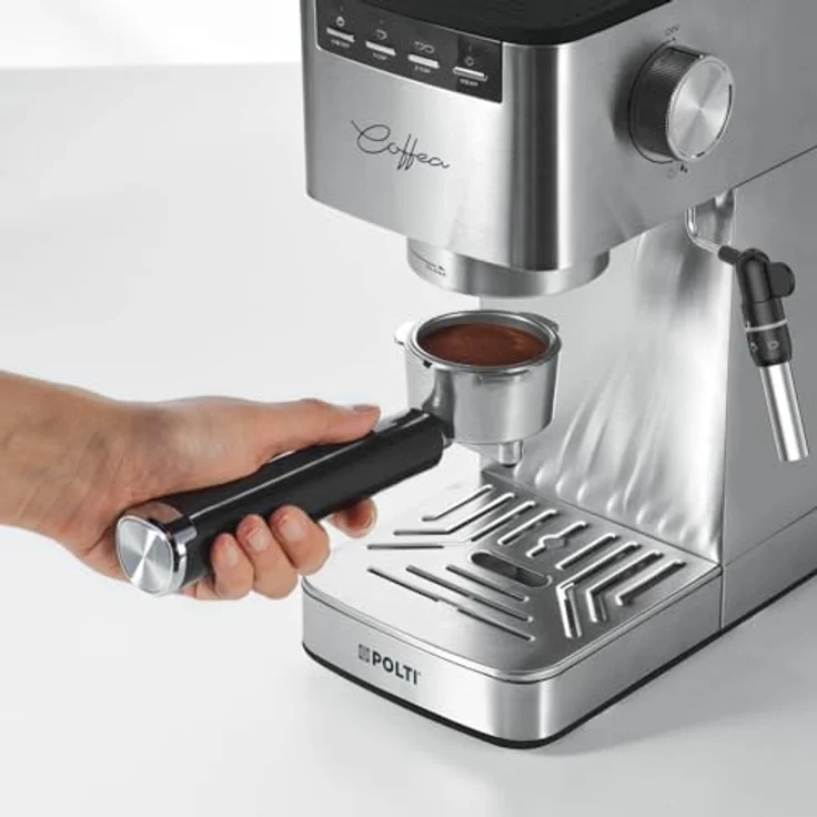 Polti Coffea P10S, Espressomaschine für gemahlenen Kaffee und E.S.E.-Pads, Milchaufschäumdüse, 1,3L Tank, Silber – Bild 5