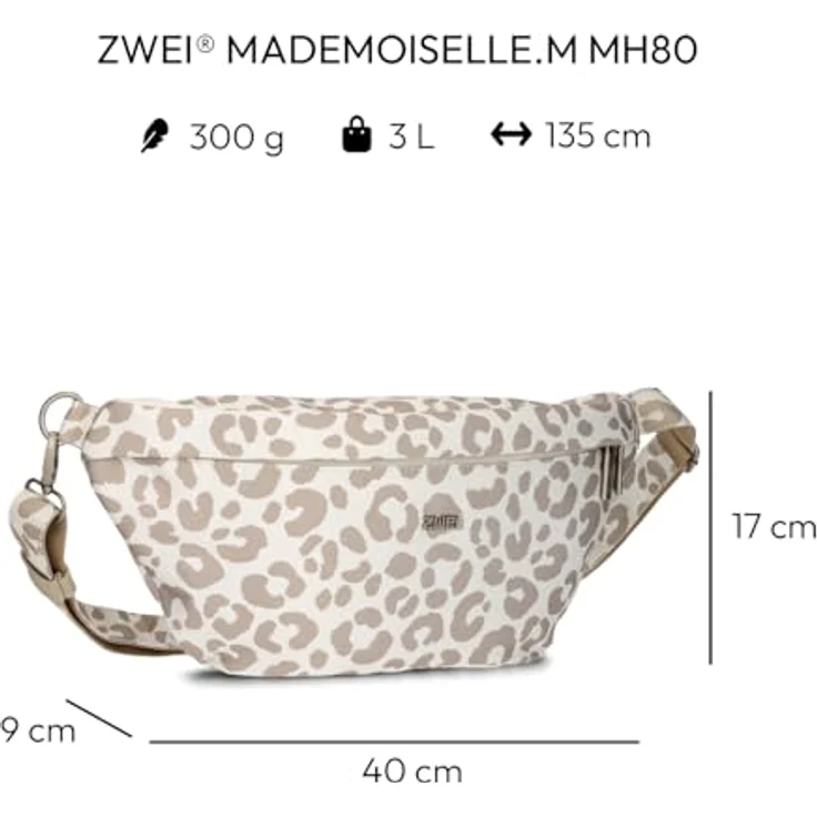 Zwei Mademoiselle.M MH80 Crossbag, Umhängetasche im sportlichen Design, Leo - Cotton (creme / taupe), geräumiges Hauptfach, abnehmbarer und verstellbarer Schultergurt – Bild 2