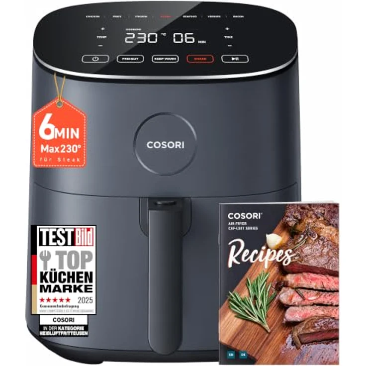 Cosori Heißluftfritteuse 4,7L, Max 230°C, 7-in-1 mit 100 Rezepten und leiser Betrieb, spülmaschinenfest – Bild 1