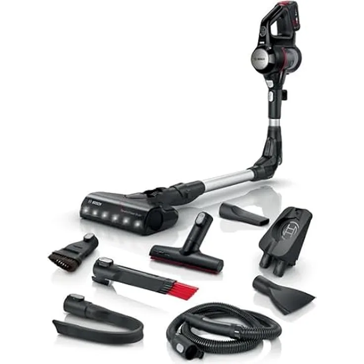 Bosch BCS711PET Stabstaubsauger Akku Trocken Beutellos 0,3 l Schwarz, Rot 3 Ah mit LED-Licht und 3 verschiedenen Saugmodi