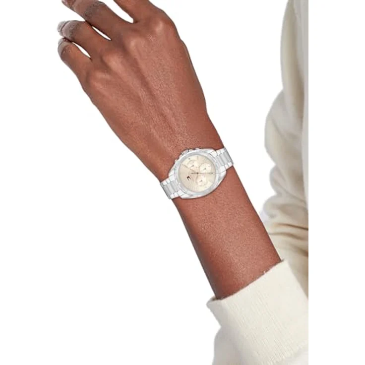 Tommy Hilfiger MELLIE 1782782, Multifunktionsuhr Damen, Quarzuhr, Edelstahlarmband, analog, graues Zifferblatt, silberfarben, mit Glassteinen – Bild 4