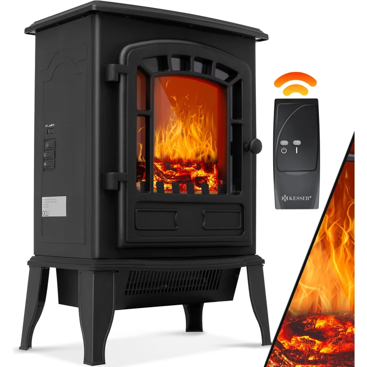 KESSER Elektrokamin mit Heizlüfter Fernbedienung 2000W, 2000W Elektro Kamin, Schwarz
