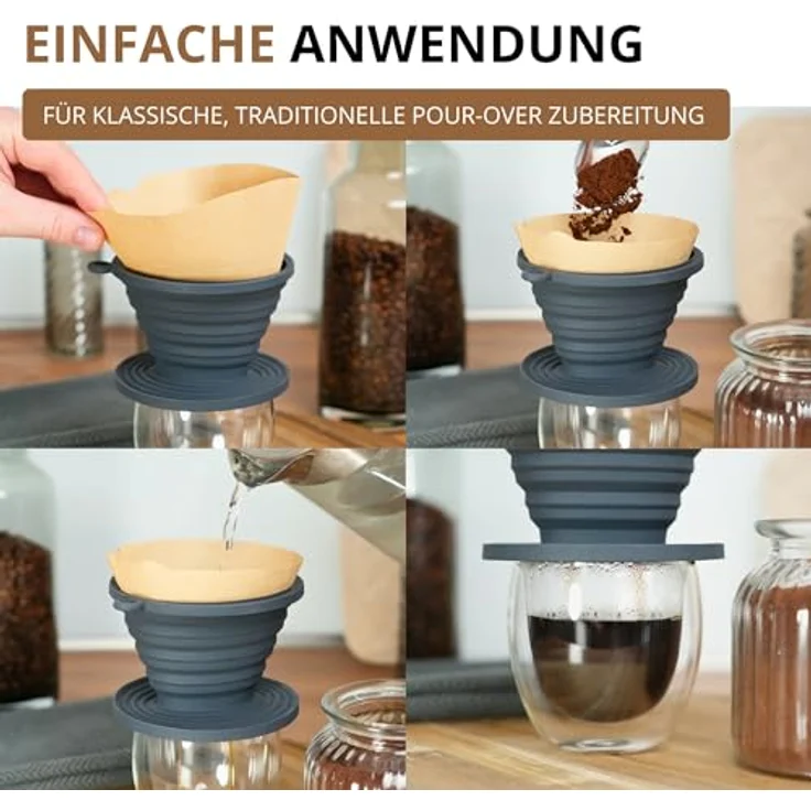 Westmark Faltbarer Kaffeefilter aus Silikon, wiederverwendbar, hitzebeständig bis 200 °C, Schwarz, Gr. 2, ideal für Reisen und Camping – Bild 3