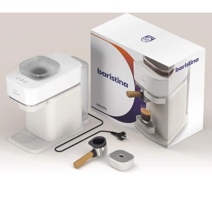 PHILIPS baristina Espressomaschine BAR302/20 mit Mahlwerk für ganze Bohnen, 16 bar Pumpendruck, Naturweiß/Eschenholz – Bild 4