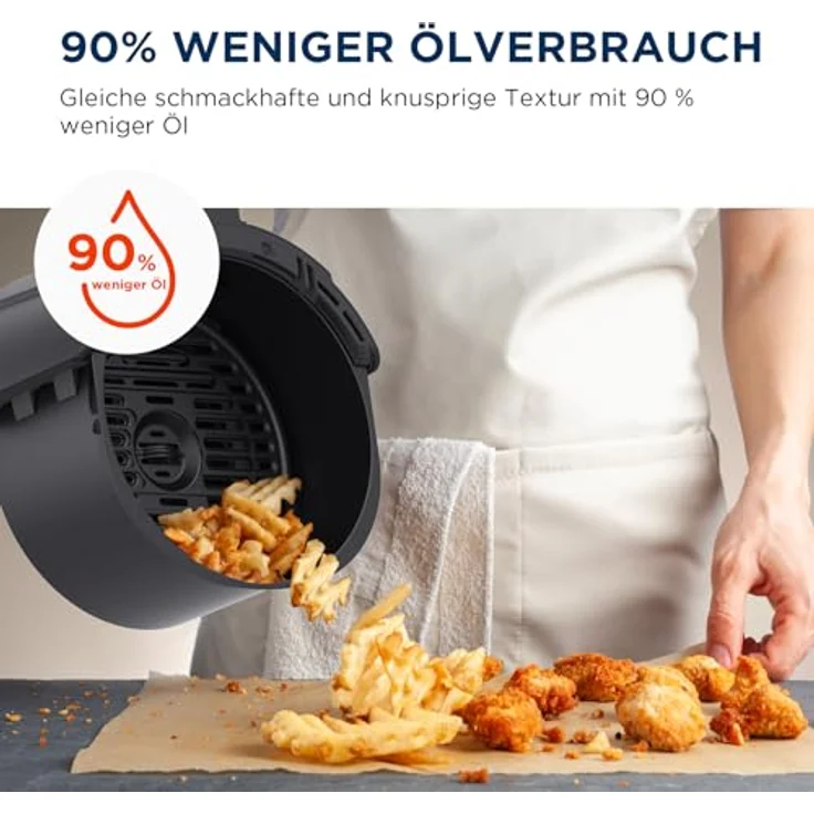 Midea Heißluftfritteuse 4L AirFryer, LED-Touchscreen, 35-200°C, 8 Kochfunktionen, spülmaschinenfest, HeatXpress Technologie, 90% weniger Öl, 41 Rezepte – Bild 5