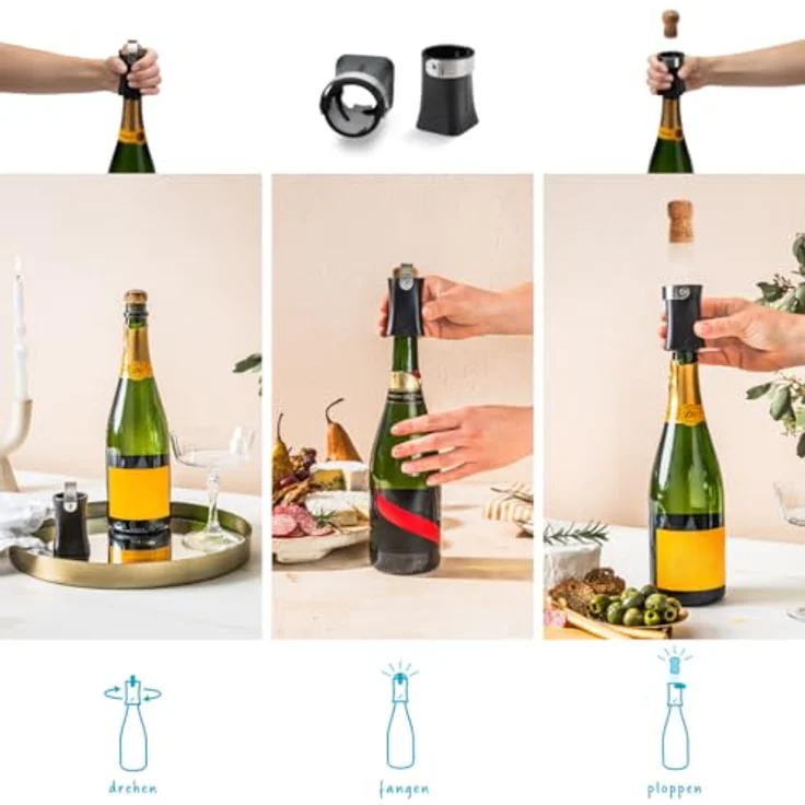 Dreamfarm Champop Champagnerflaschenöffner mit Korkverschluss und Auffangbehälter, Schwarz - sicherer Korkenauswurf, Edelstahlschlaufe zur Kontrolle, ideal für Innen- und Außenveranstaltungen – Bild 2