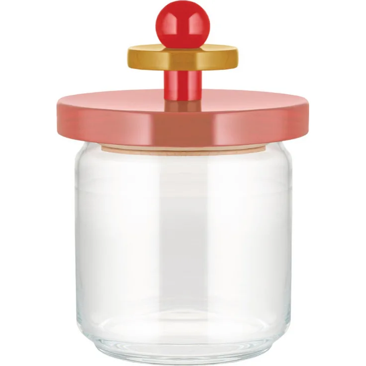 Alessi Twergi - Vorratsglas mit Holzdeckel 75 cl, rosa, aus der Sottsass Collection