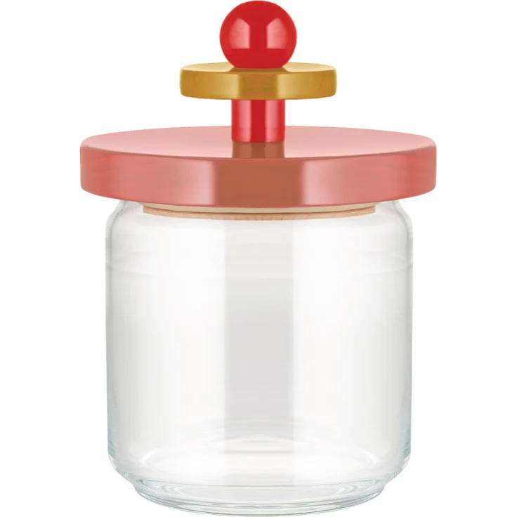Alessi Twergi - Vorratsglas mit Holzdeckel 75 cl, rosa, aus der Sottsass Collection