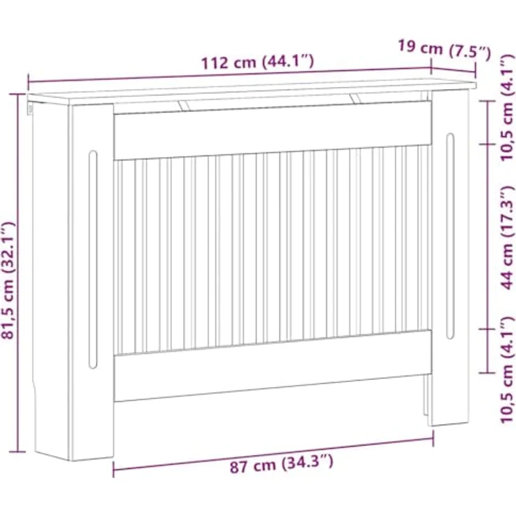 vidaXL Heizkörperabdeckung Hochglanz Weiß 112 x 19 x 81,5 cm, Moderner dekorativer Heizkörper-Schutz aus Holzwerkstoff, kindersicher mit praktischem oberen Regal – Bild 3