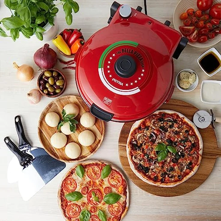 Petra PT5666VDE Elektrischer Pizzaofen - 1200W, 5 Heizstufen, inkl. Pizzastein & Zubehör, Rot – Bild 4