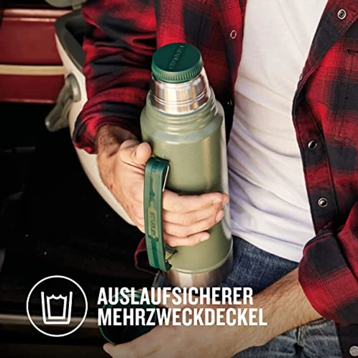 Stanley Legendary Classic Vakuum-Thermoskanne 1L, Hammertone Green, 18-8 Edelstahl Trinkflasche 1L, Vakuum-Isolierung, Auslaufsichere Thermosflasche, Integrierter Kaffeebecher Teekanne Thermo – Bild 5