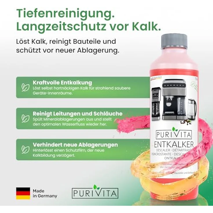 Purivita PURIVITA® Universal Entkalker Kaffeevollautomat, 3x750ML flüssig, für alle Kaffeeautomaten mit Farbindikator – Bild 2