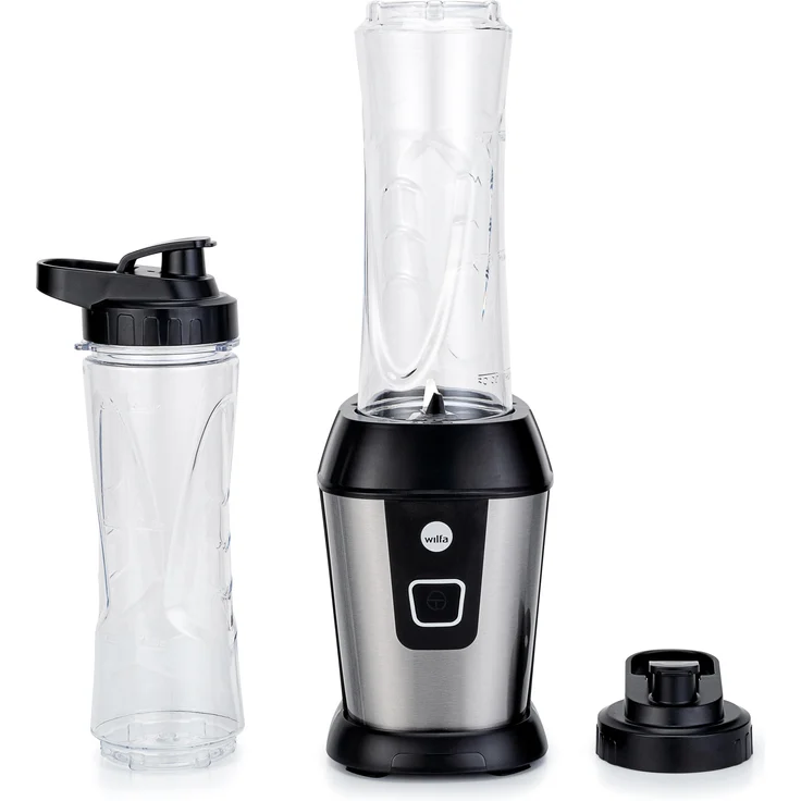 Wilfa Blender Blend 2GO, kompakter Standmixer mit 2GO-Flaschen für heiße und gefrorene Zutaten, Silber