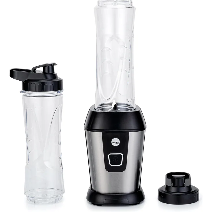 Wilfa Blender Blend 2GO, kompakter Standmixer mit 2GO-Flaschen für heiße und gefrorene Zutaten, Silber