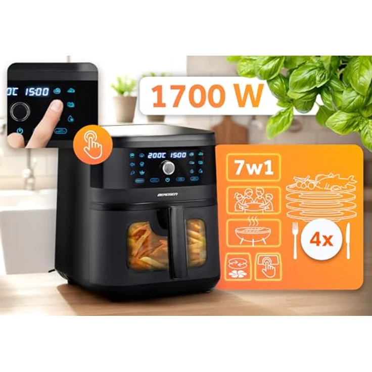 Berdsen Heißluftfritteuse XXL 8L, Airfryer mit Sichtfenster und Touchscreen, 1700W, 12 Programme, fettfreies Frittieren – Bild 5