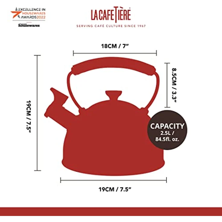 La Cafetière LCWHKETBLK Flötenkessel mit Holzgriff, 2,5 l, Edelstahl – Bild 3