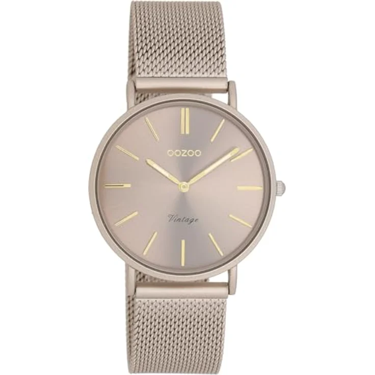 Oozoo Vintage Damen Uhr Taupe/Gold | Moderne Armbanduhr mit Mesharmband für Frauen | Edle Analog Damenuhr in rund C20337 (36mm Gehäuse) – Bild 1