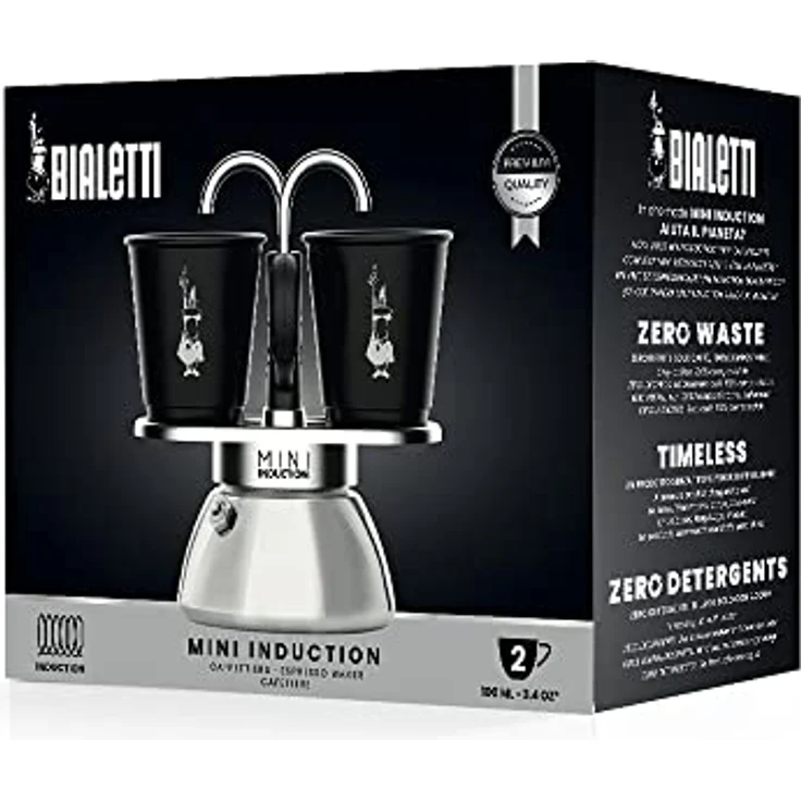 Bialetti Mini Express Induction, Induktionskaffeemaschine, 2 Tassen (100 ml), für alle Herdarten geeignet, Schwarz – Bild 4