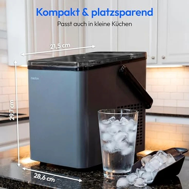 Medion® Elektrischer Eiswürfelbereiter MD 100117, 150 Watt mit 2 Eiswürfelgrößen, selbstreinigend, schwarz – Bild 2