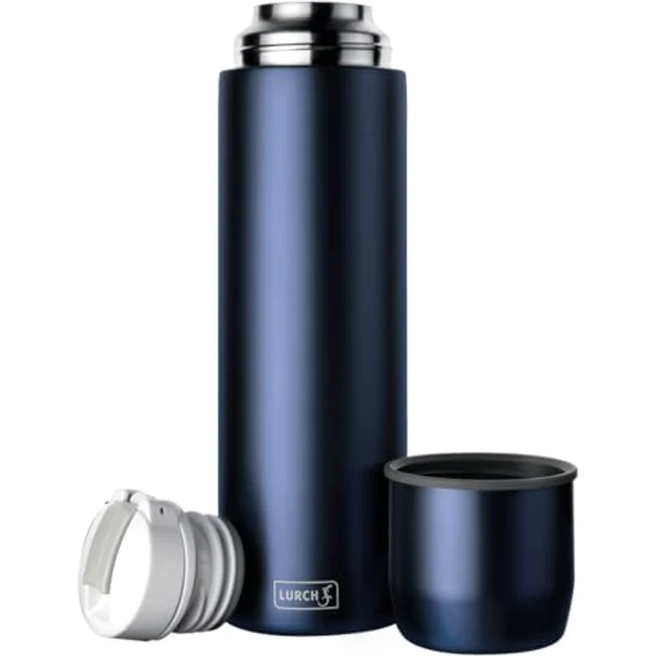 Lurch Isolierflasche 0,75l, doppelwandiger Edelstahl mit Becher, 100 % auslaufsicher, denim blue II – Bild 3