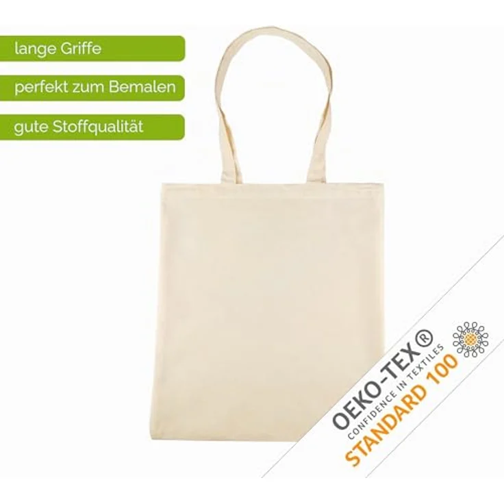 IDEA HOME 10er Set Baumwolltaschen 38x42cm, Unbedruckte Jutebeutel, Personalisierbar durch Bestickung oder Bemalung, Langlebig und Umweltfreundlich – Bild 5