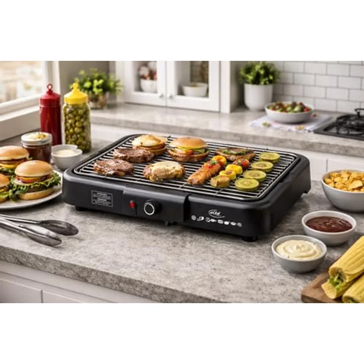 elta Germany Elektrischer Grill 2000W, Tischgrill für Innen & Außen, Antihaft Grillplatte, abnehmbarer Grillrost & Schale, schwarz: Tests, Infos & Preisvergleich