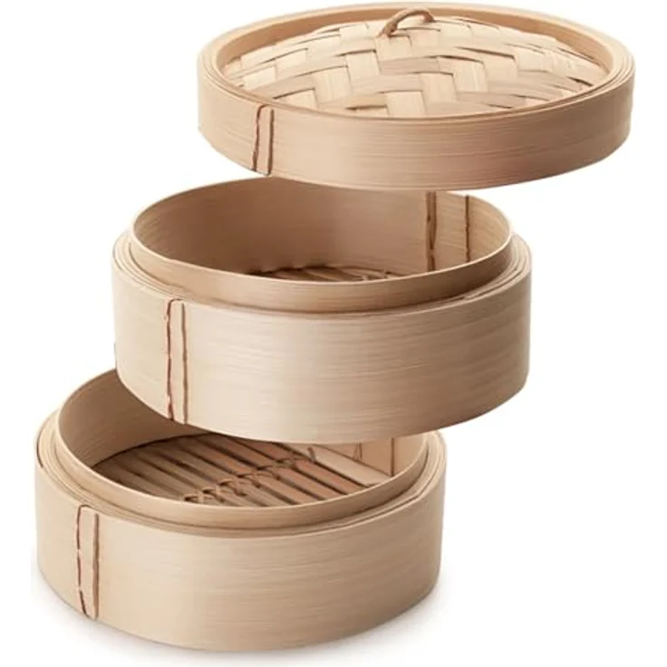 IBILI Bambus-Dampfgarer, 26 cm, mit 2 überlappenden Körben und Deckel für gesundes Dampfgaren – Bild 2