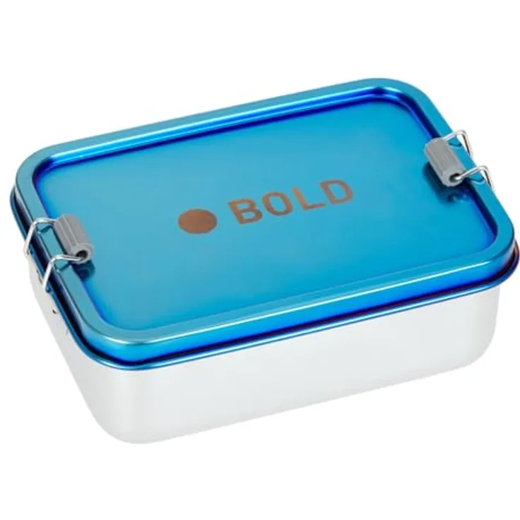 LÄSSIG Bold Lunchbox aus Edelstahl, spülmaschinenfest, blau/lila, 17 x 12,5 x 6 cm
