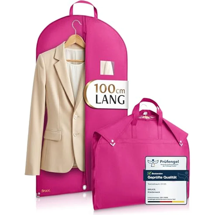 Bruce.® Kleidersack Kurz 100x60 cm, atmungsaktive Kleiderhülle in Fuchsia, Schutz vor Staub und Motten – Bild 1